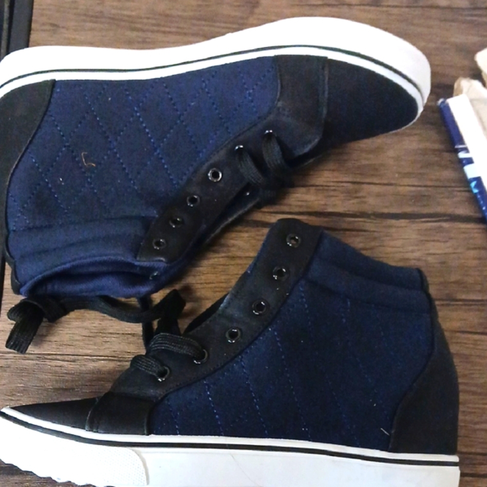 Black and Blue High-Top Sneakers with Canvas Upper